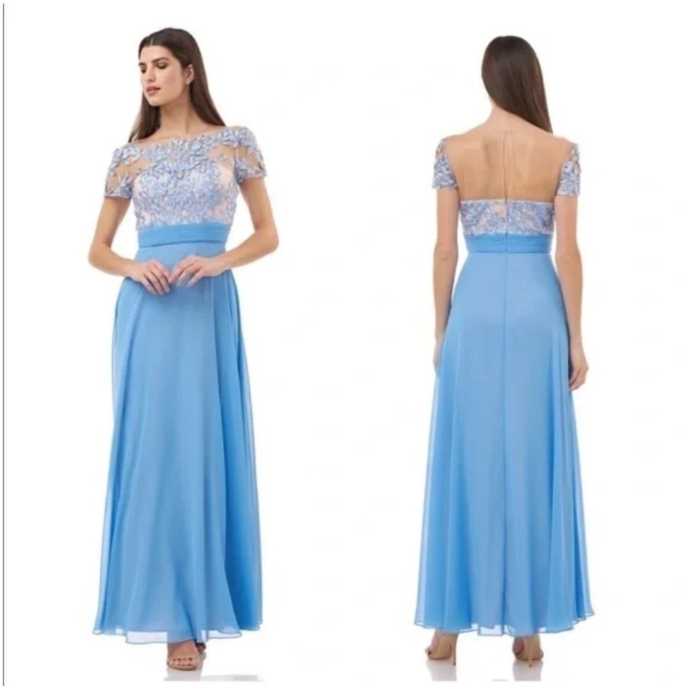 JS Collections Bodice Floral Embroidery Long Chiffon A Line Dress Size 6